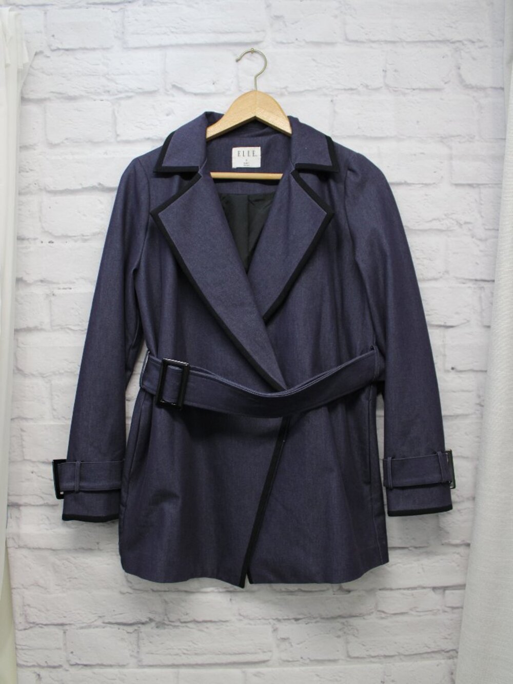 Elle Size 2 Dark Navy Blue Belted Button Front Jacket Dressy Office Career Fall